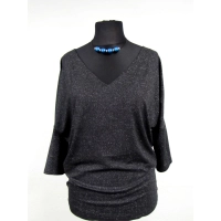 Tunika Aline kimono z dekoltem w serek - czarna błyszcząca brokatem